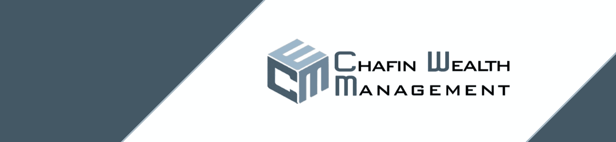 A minimalist corporate design featuring the logo for chafin wealth management, set against a sleek gray background with a diagonal white divide for a modern and professional appearance.