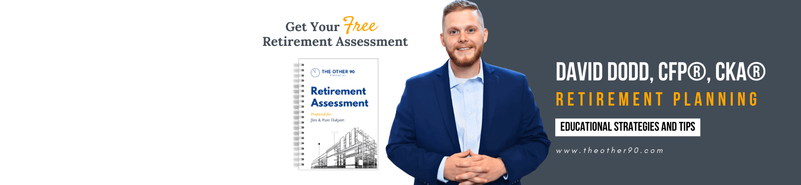 A man in a blue suit stands with his hands clasped. Text on the image reads, 