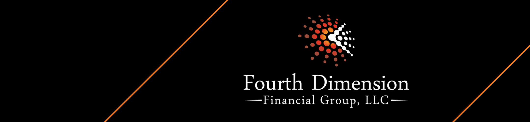 A logo on a black background with an abstract, colorful dotted design to the right. The text below reads 