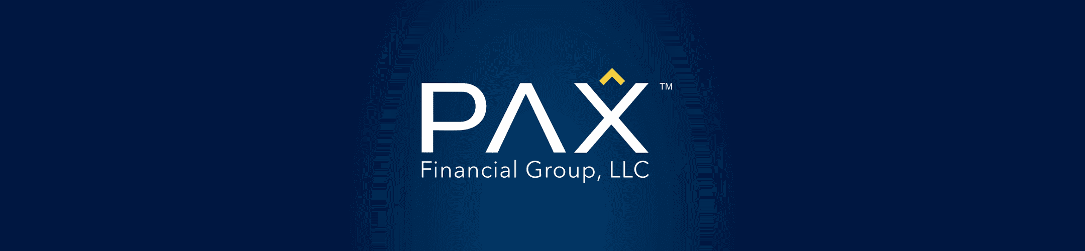 Logo for PAX Financial Group, LLC. The text is white on a dark blue background, with a small, yellow triangle above the 