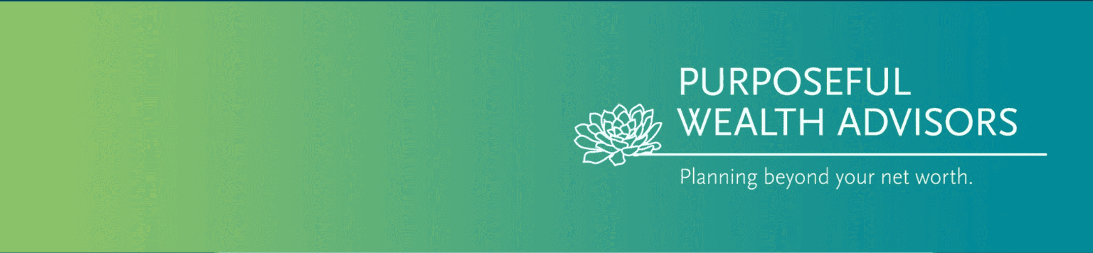 A blue-green gradient background with a white line drawing of a succulent and the text: 