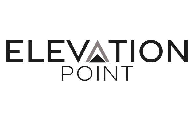 Logo with the words “Elevation Point.” The letter "A" in “Elevation” is stylized as a triangle with a gray gradient, resembling a mountain peak or upward arrow. The background is light gray.