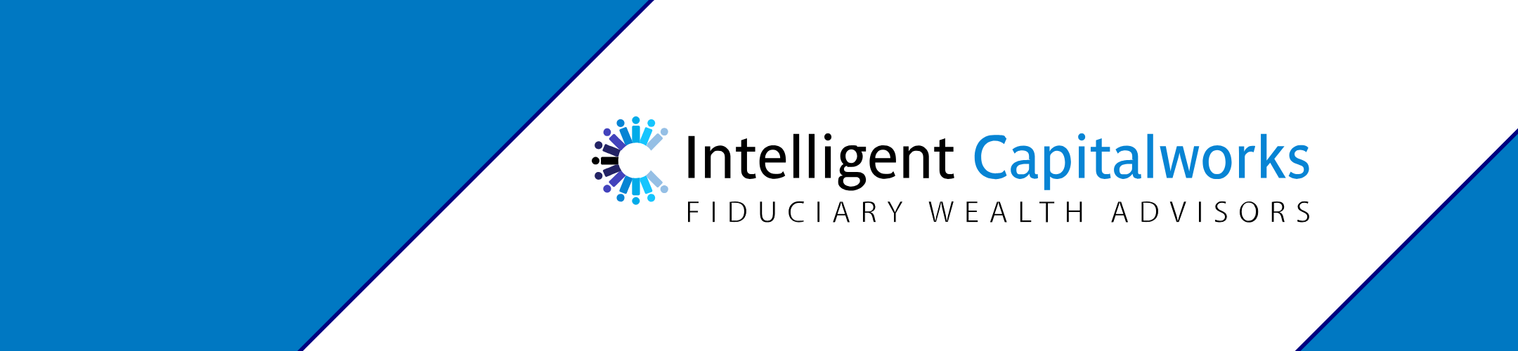 Logo for Intelligent Capitalworks Fiduciary Wealth Advisors, featuring a circular blue and black graphic to the left of the company name on a white background with blue geometric borders.